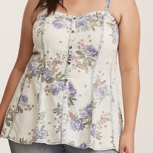 Torrid Cami-Top Multi-Color Floral Print Denim